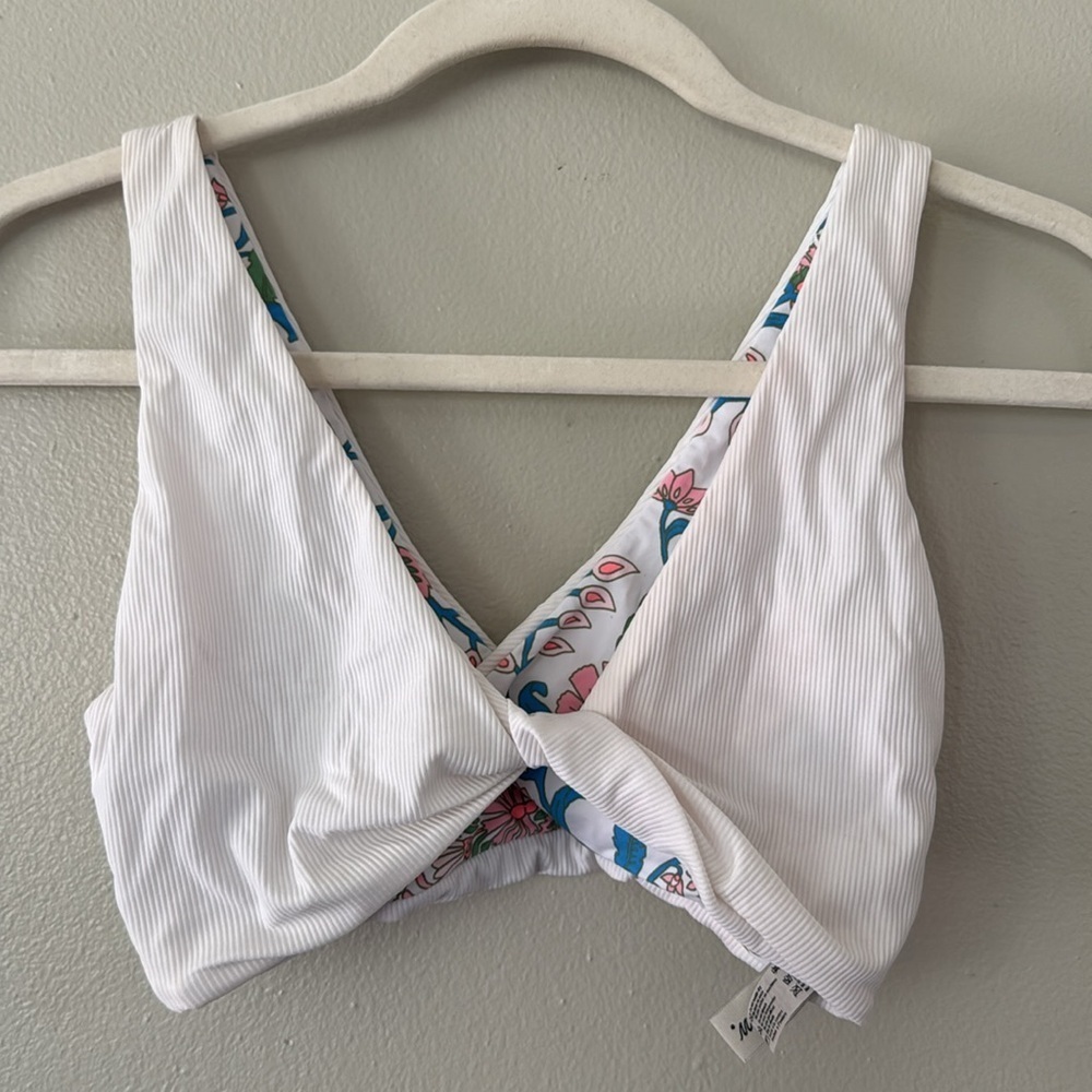 Maaji White Cotton Jane Sporty Bralette Bikini Top / Chinoiserie Holly - Picture 4 of 8